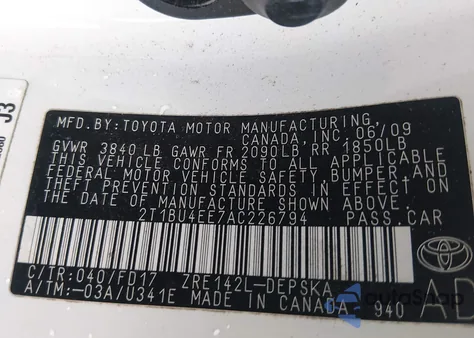 2010 Toyota Corolla S z USA, uszkodzony, nr VIN 2T1BU4EE7AC226794